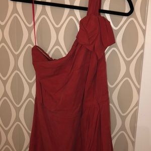 Rust one shoulder dress with bow detail